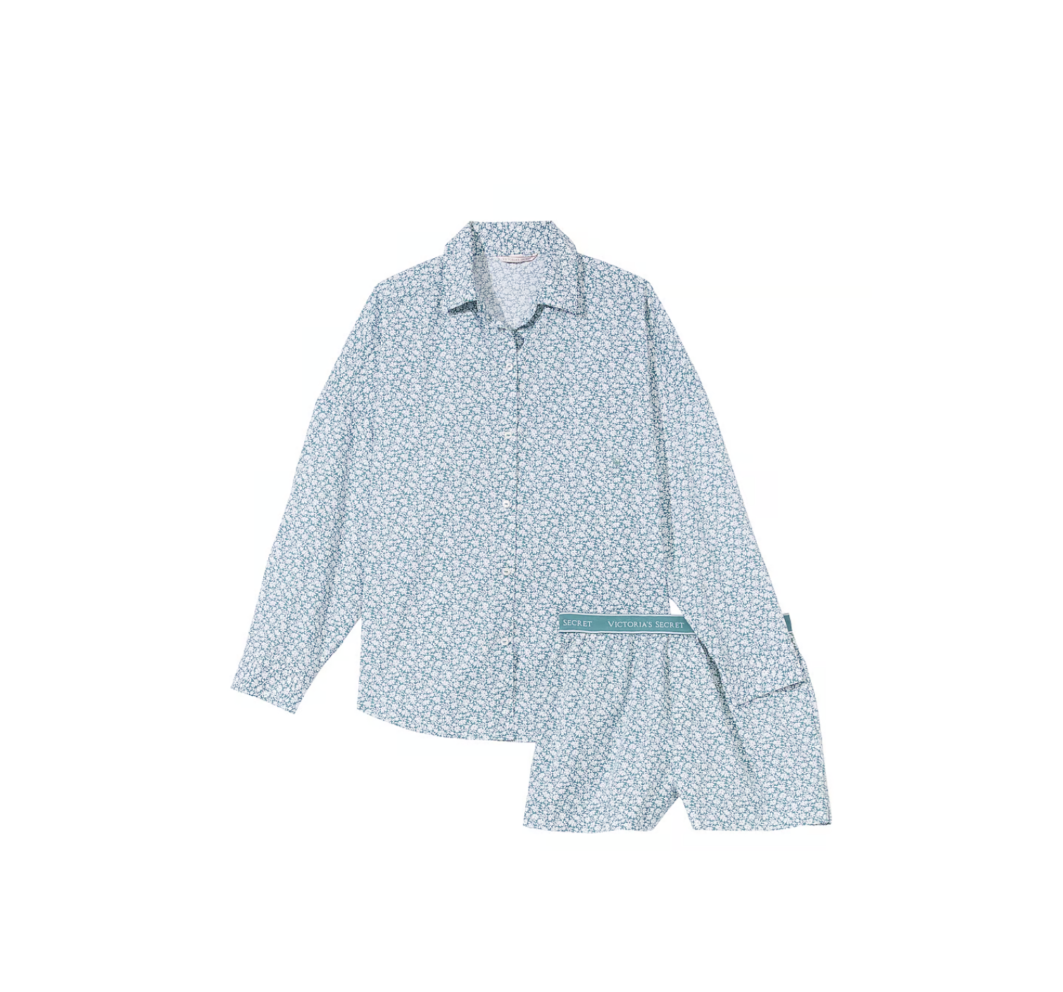 Піжама Cotton Long-Sleeve Shirt & Shorts Set Green Floral