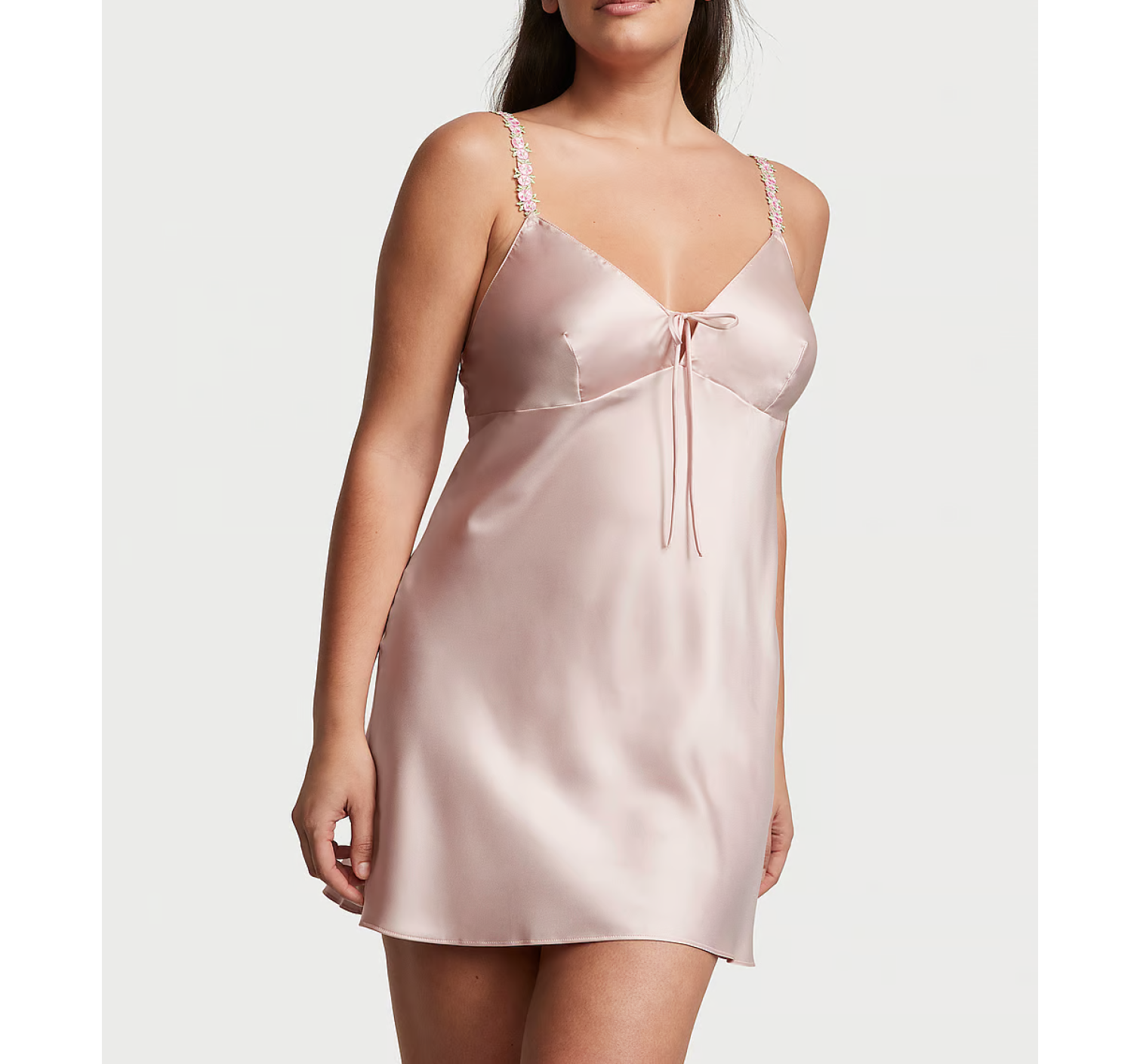 Пеньюар Satin Rosebud Embroidery Slip Pink Fizz