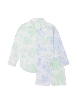 Пижама Cotton Long-Sleeve Shirt & Shorts Set