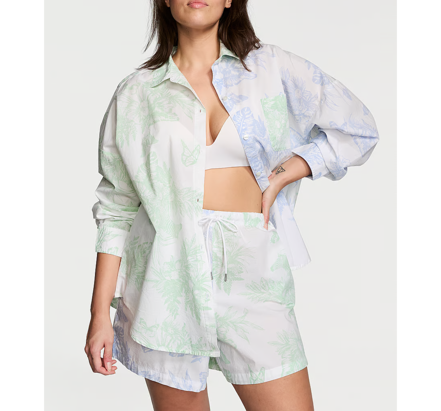 Піжама Cotton Long-Sleeve Shirt & Shorts Set