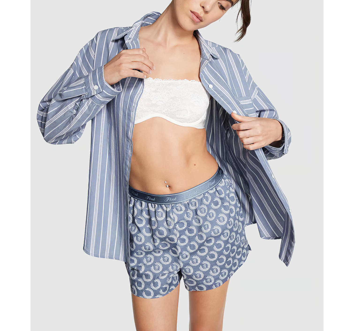 Сорочка Cotton Poplin Oversized Button-Down Sleepshirt Stripe
