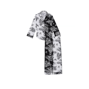 Пижама Cotton Long Pajama Set Black & White Tropical Toile