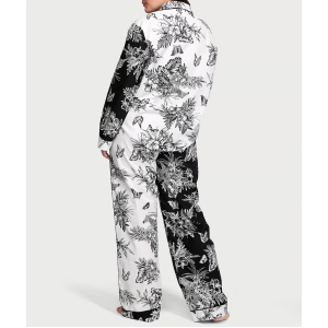 Пижама Cotton Long Pajama Set Black & White Tropical Toile