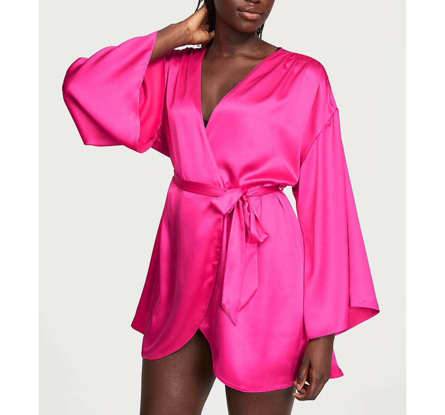 Сатиновий халат Satin Short Robe Hot Pink