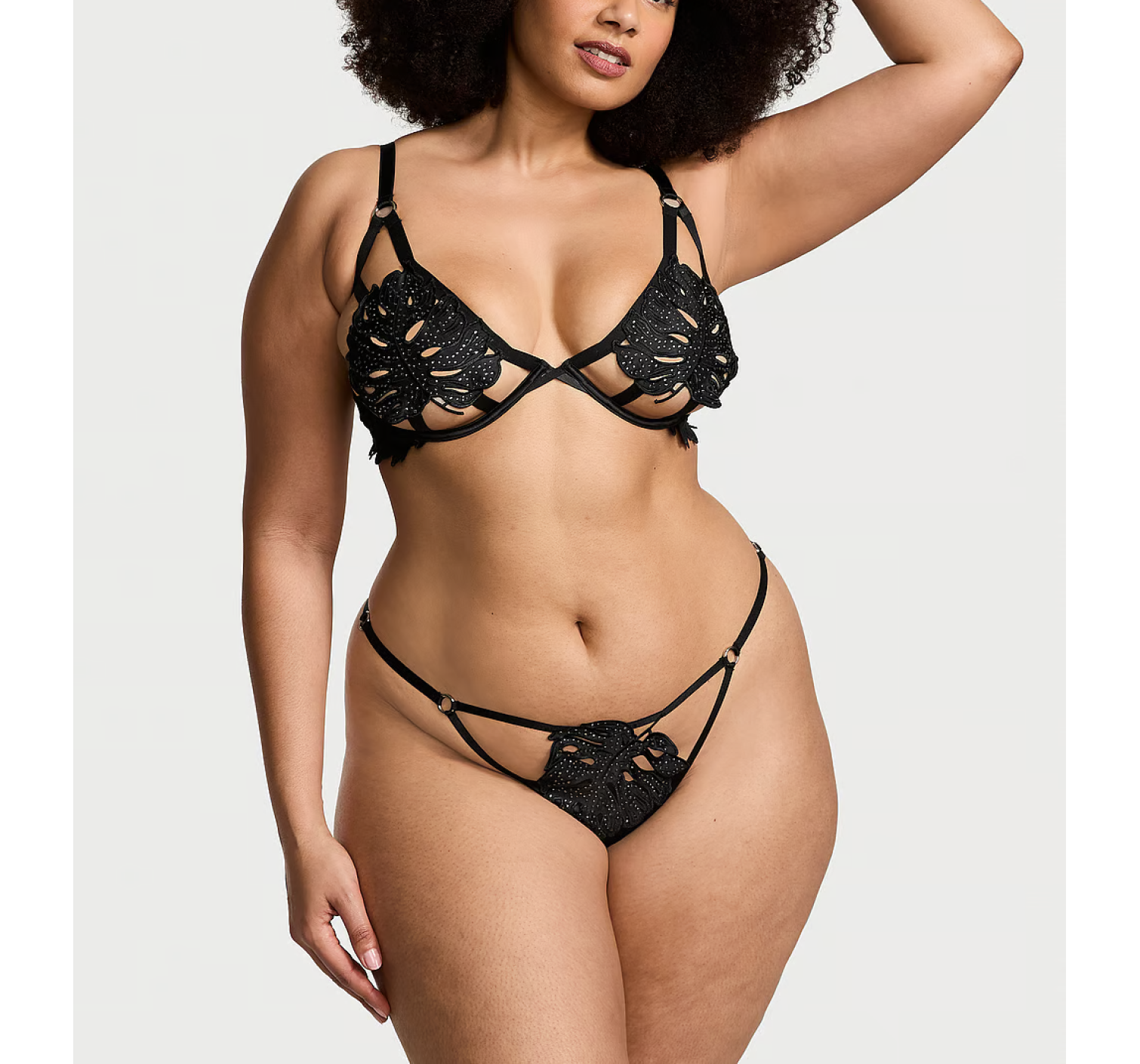 Трусики Tropical Leaf Hardware V-String Panty Black