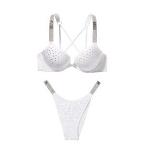 Купальник Shine Strap Bombshell Push-Up Bikini Top & Brazilian Bikini Bottom White