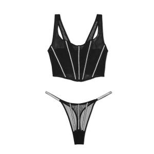 Комплект білизни Sheer Shine Corset Top Set Black