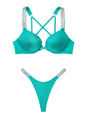 Купальник Shine Strap Bombshell Push-Up Bikini Top & Thong Bikini Bottom Capri Sea