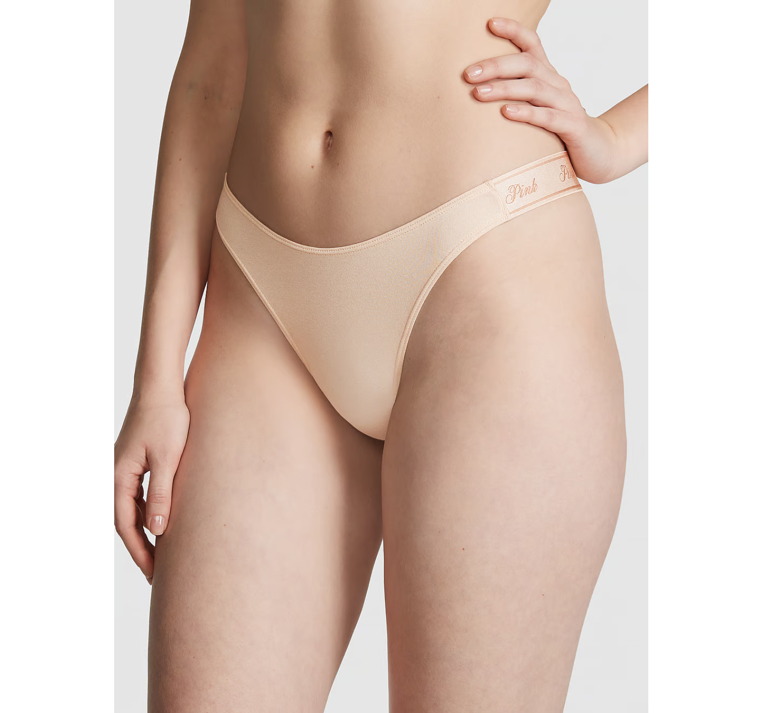 Трусики Logo Cotton High-Leg Thong Panty Marzipan