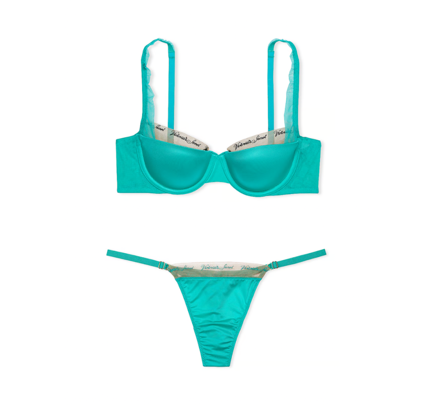 Комплект белья Logo Embroidery Lightly Lined Balconette Bra Set Aqua Sea