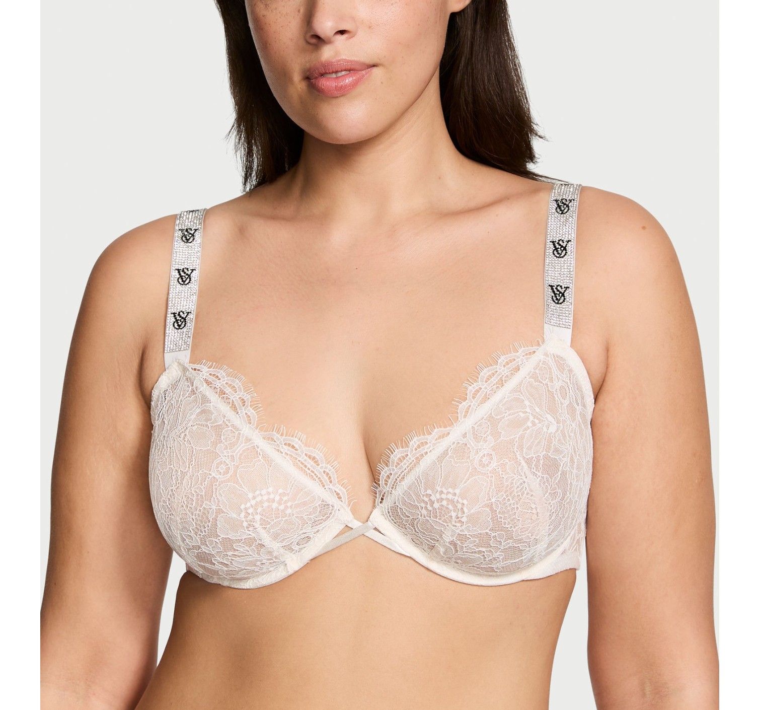 Комплект білизни Shine Strap Unlined Low-Cut Lace Demi Bra Thong Set Coconut White