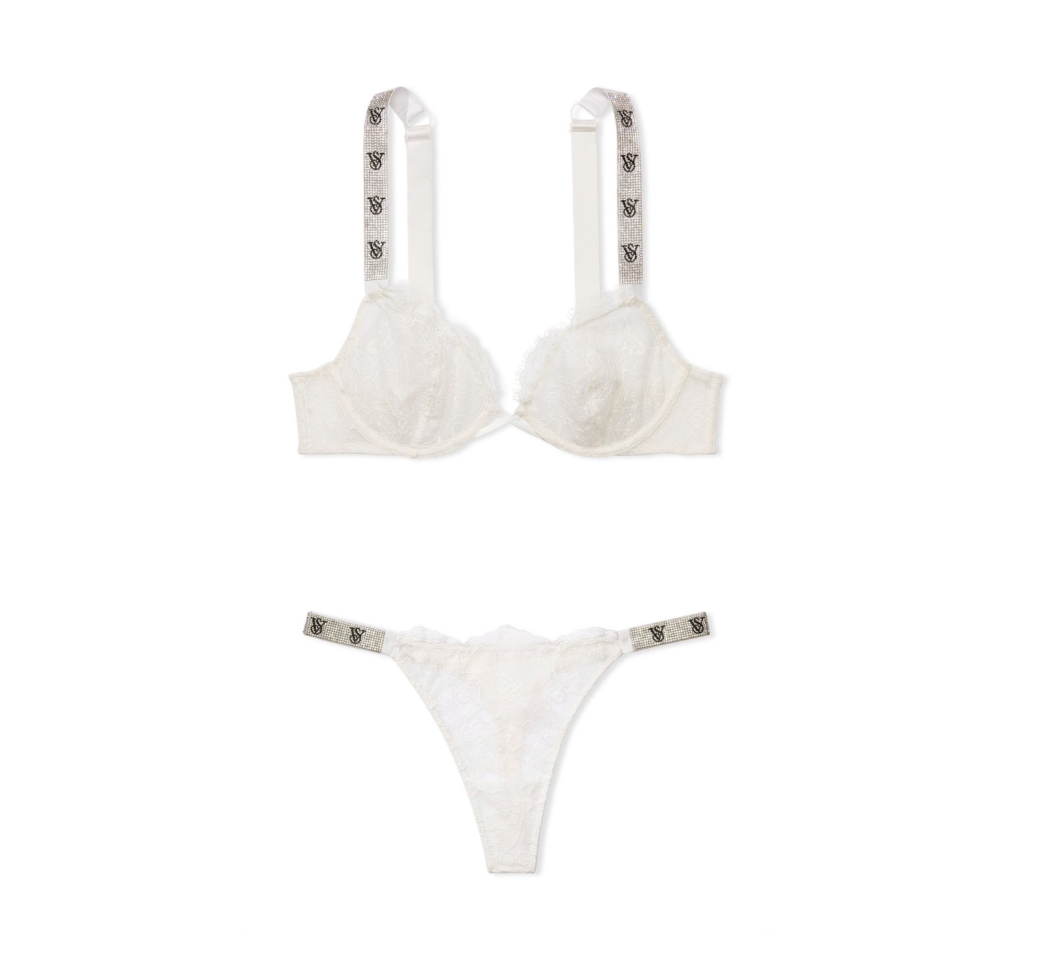 Комплект білизни Shine Strap Unlined Low-Cut Lace Demi Bra Thong Set Coconut White