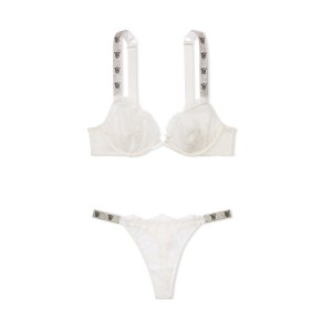 Комплект білизни Shine Strap Unlined Low-Cut Lace Demi Bra Thong Set Coconut White