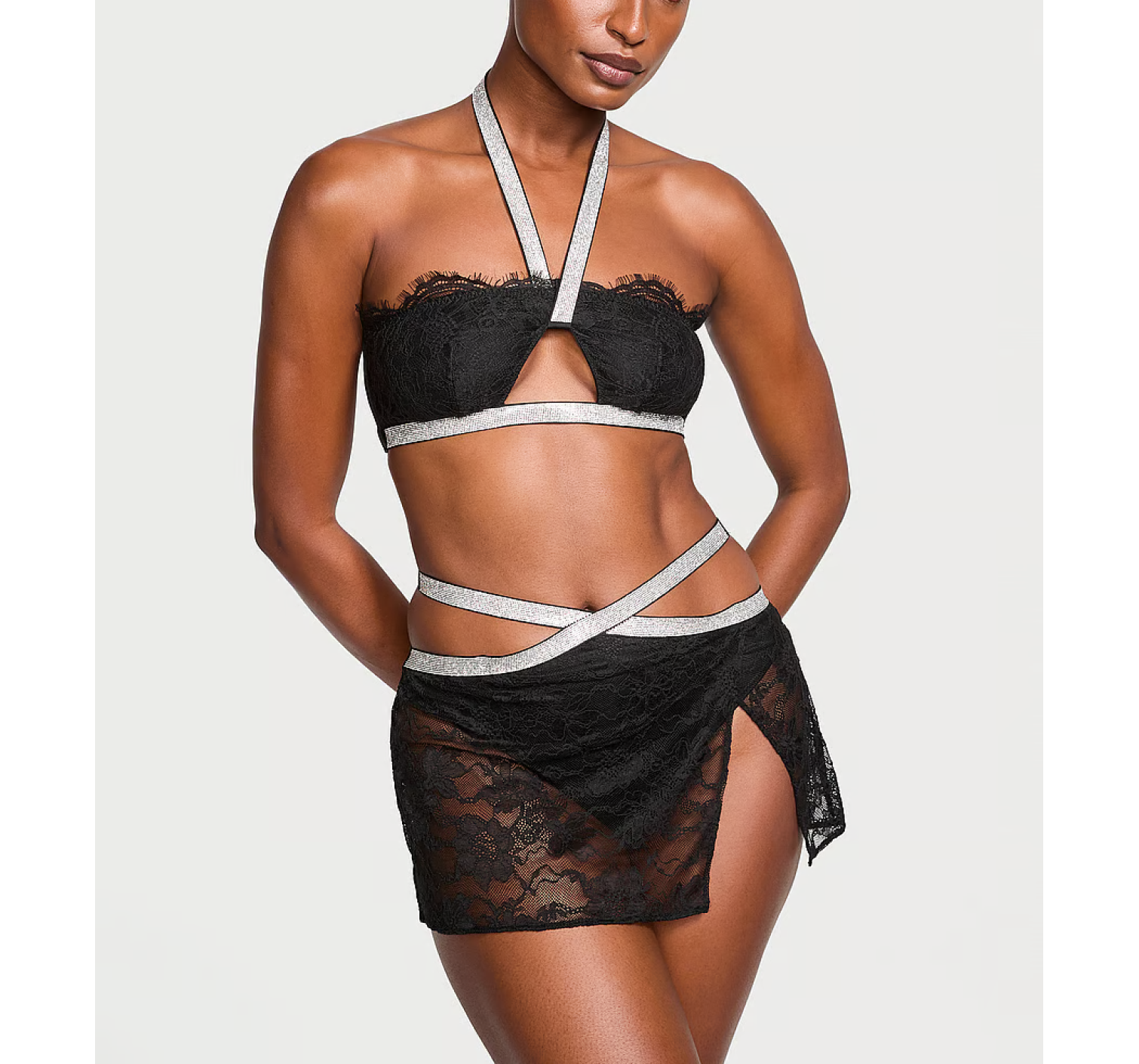 Комплект Shine Strap Halter Bralette & Mini Skirt Set Black