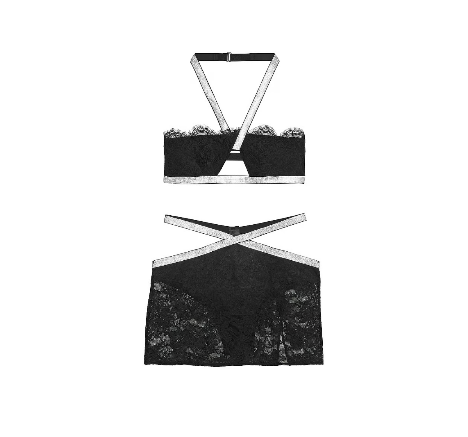 Комплект Shine Strap Halter Bralette & Mini Skirt Set Black