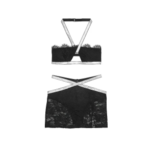 Комплект Shine Strap Halter Bralette & Mini Skirt Set Black