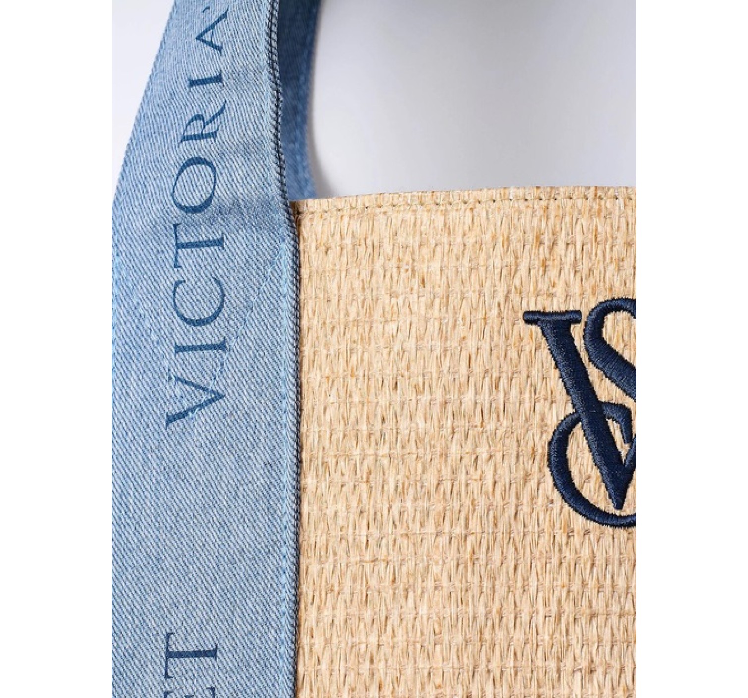 Сумка Victoria Secret Beach Tote Bag Pool Straw Raffia Woven Beige Blue Logo Large