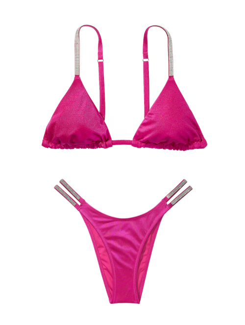 Купальник Shine Strap Triangle Bikini Top Shine Strap Brazilian Bikini Bottom Berry Blush 