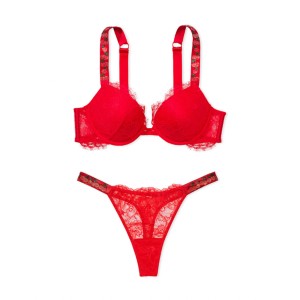 Комплект белья Shine Strap Lace Push-Up Bra Set Cherry Red