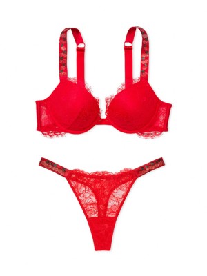 Комплект белья Shine Strap Lace Push-Up Bra Set Cherry Red
