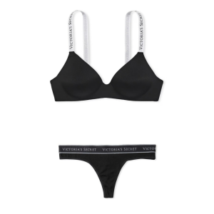 Комплект білизни Lightly Lined Wireless Bra Black Thong Set