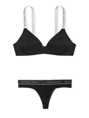 Комплект білизни Lightly Lined Wireless Bra Black Thong Set