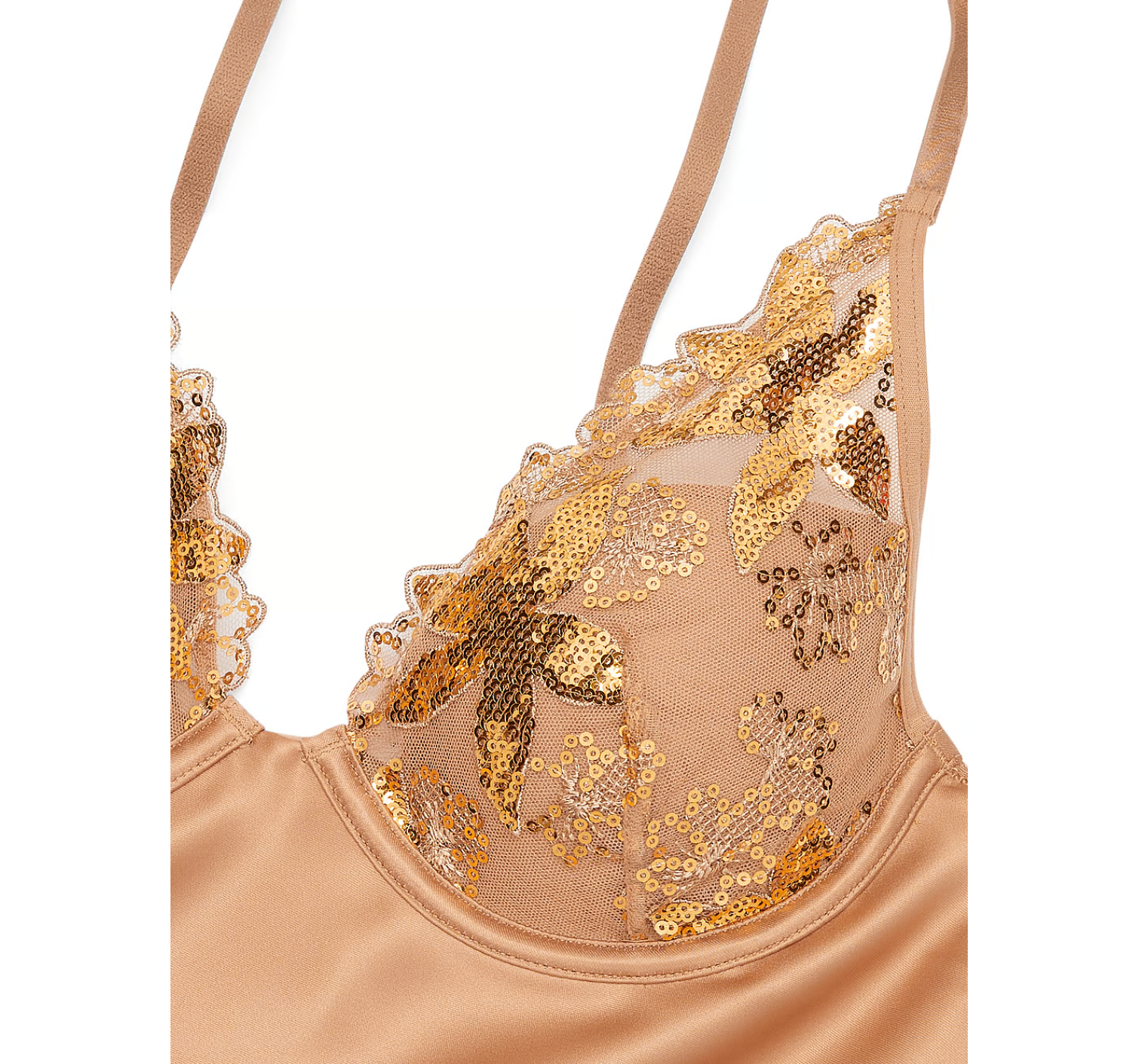 Пеньюар Gold Sequined Ziggy Glam Floral Embroidery Underwire Slip