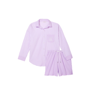 Піжама Cotton Long-Sleeve Shirt & Shorts Set Unicorn Purple Stripes