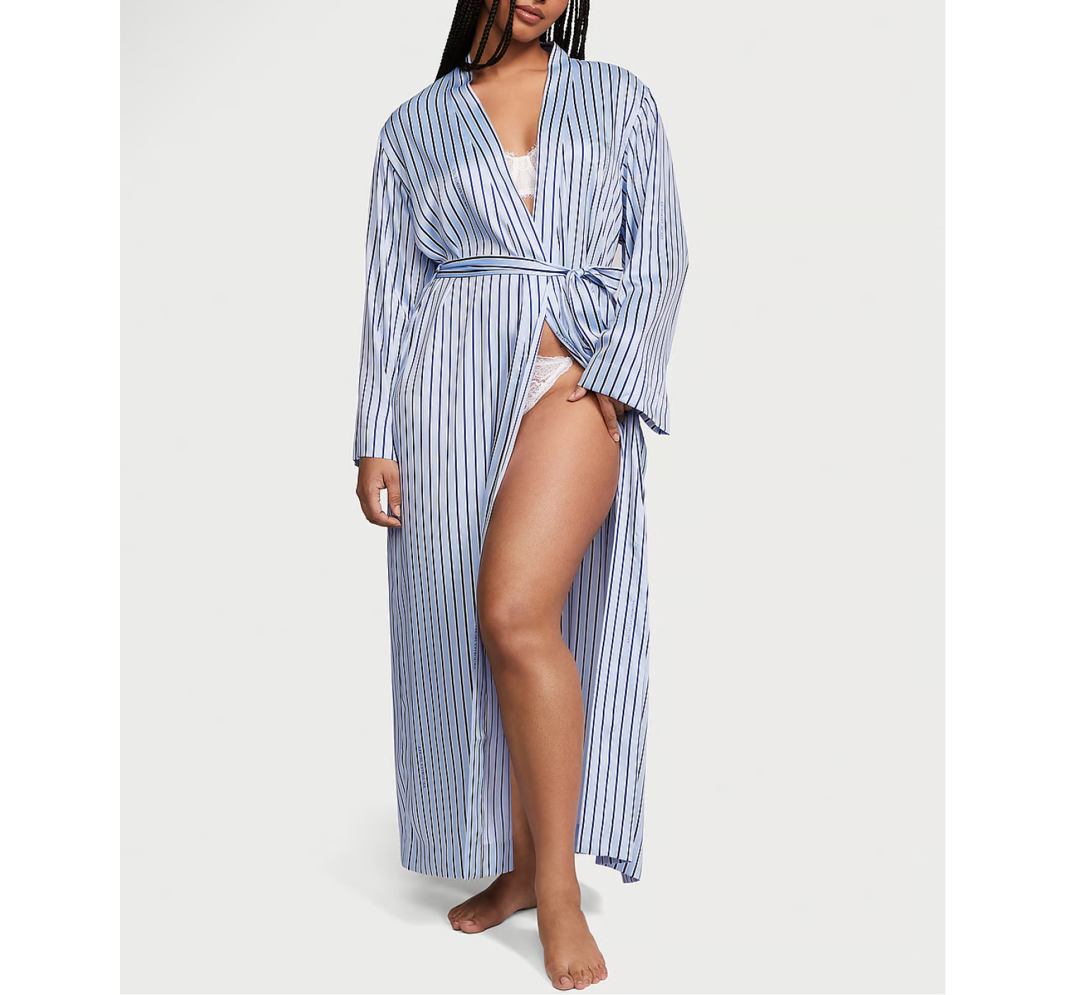 Халат Satin Long Robe Blue Crescent Stripes