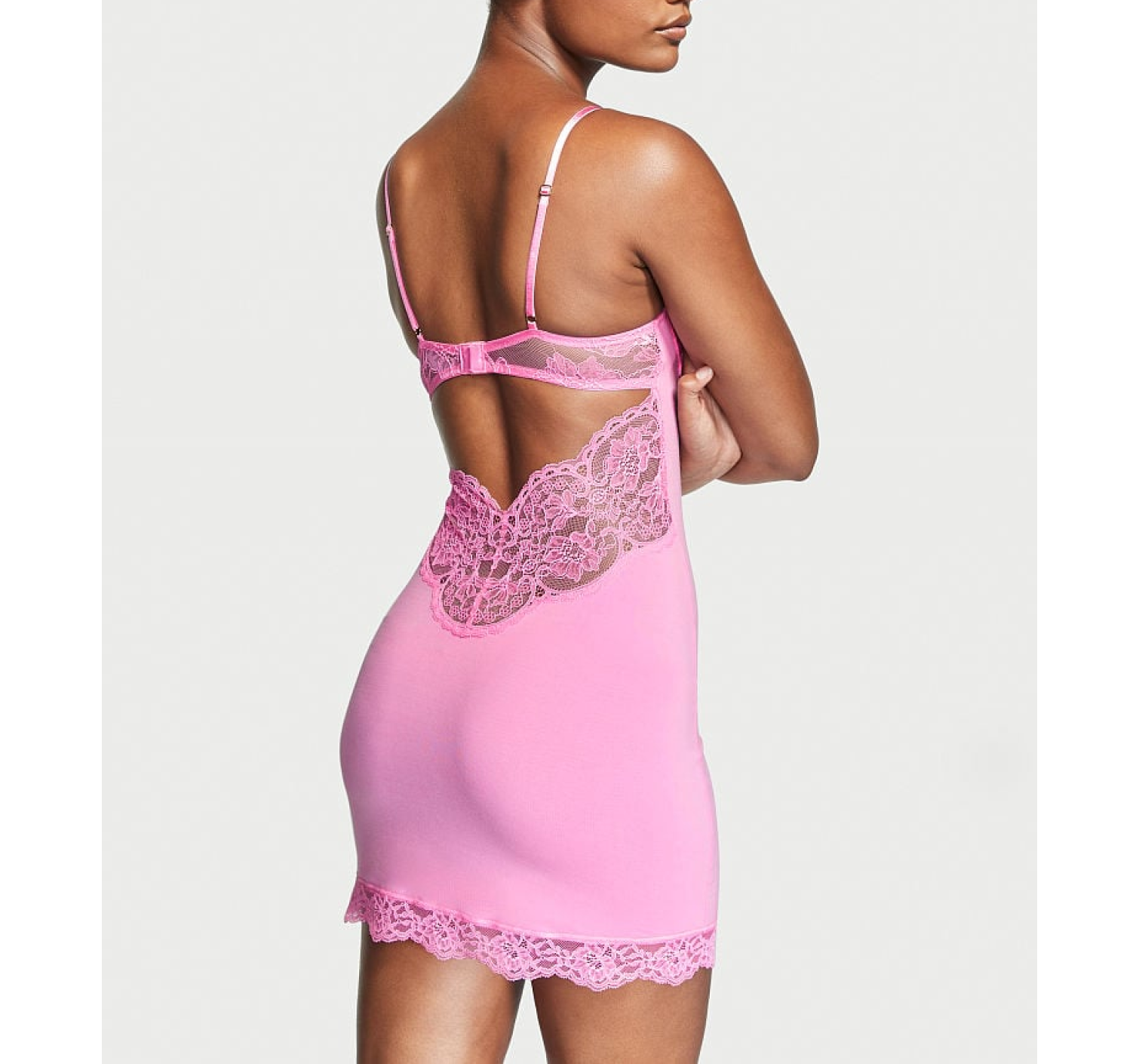 Пеньюар Modal & Lace Cupped Mini Slip Dress Pink