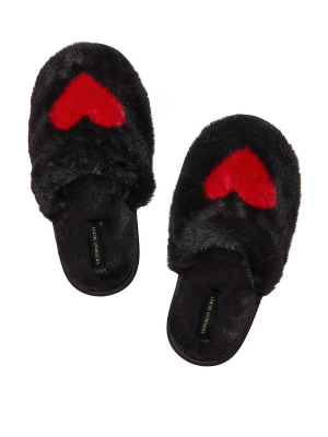 Домашние тапочки Closed-Toe Faux Fur Slippers Black Hearts