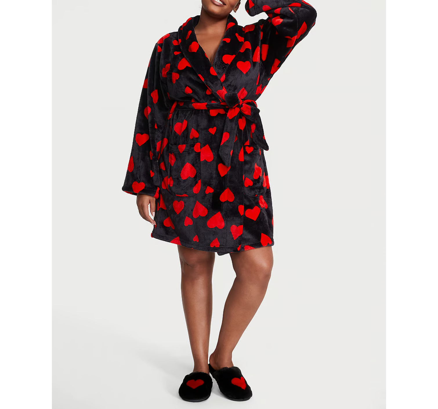 Халат Victoria's Secret Short Cozy Robe Black Lipstick Hearts