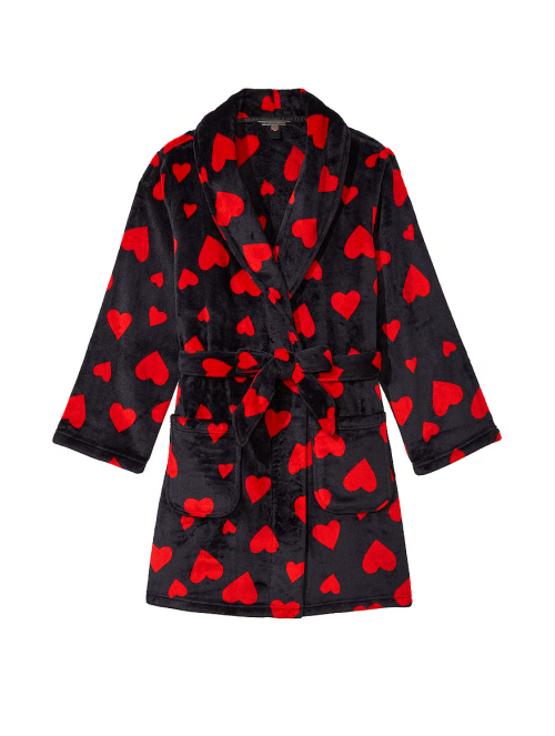 Халат Victoria’s Secret Short Cozy Robe Black Lipstick Hearts