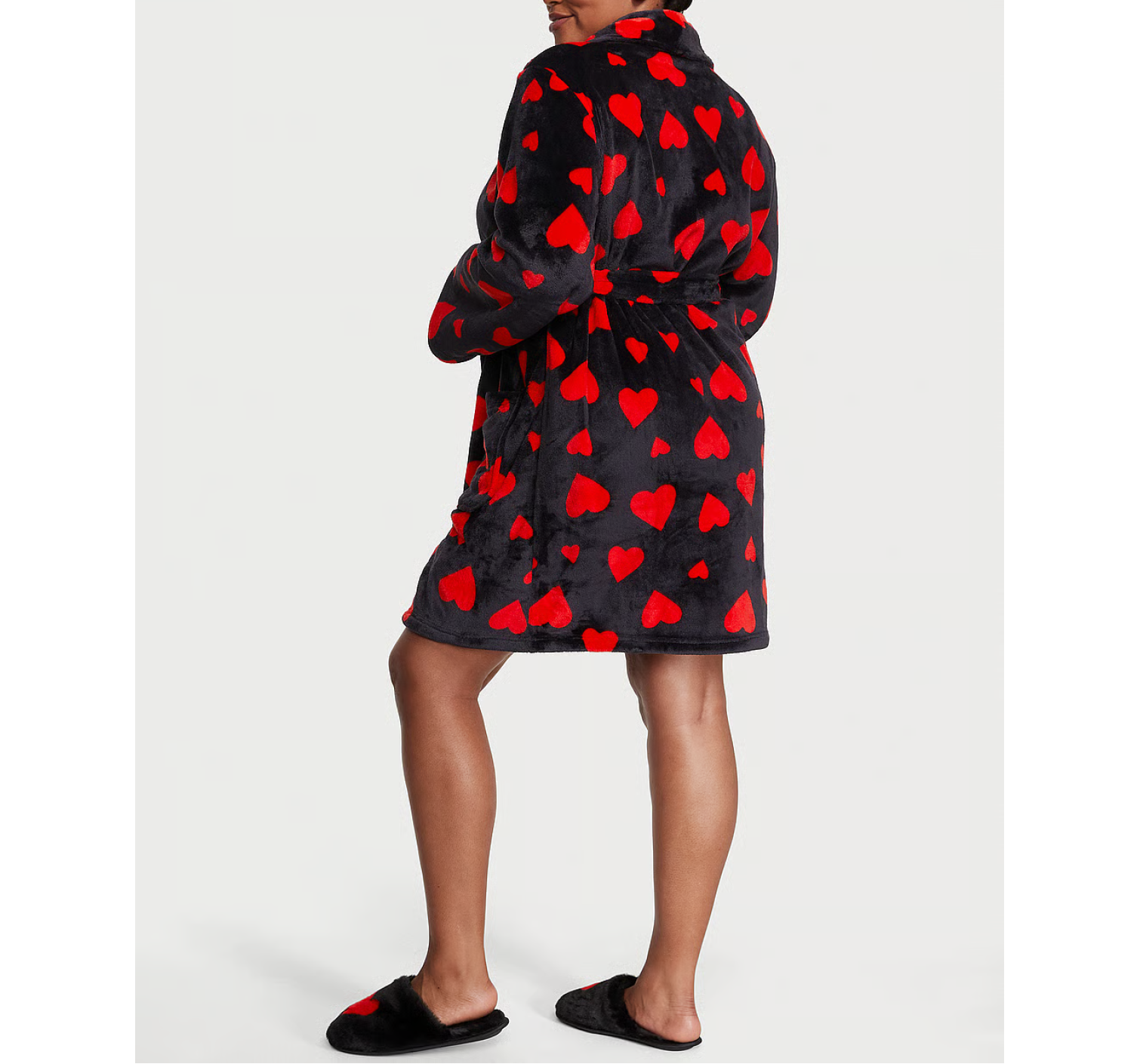 Халат Victoria's Secret Short Cozy Robe Black Lipstick Hearts