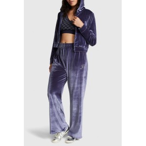Спортивный костюм Velour Shine Logo Full-Zip Crop Hoodie Wide-Leg Midnight Navy