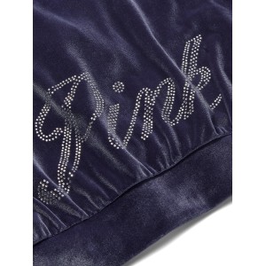 Спортивный костюм Velour Shine Logo Full-Zip Crop Hoodie Wide-Leg Midnight Navy