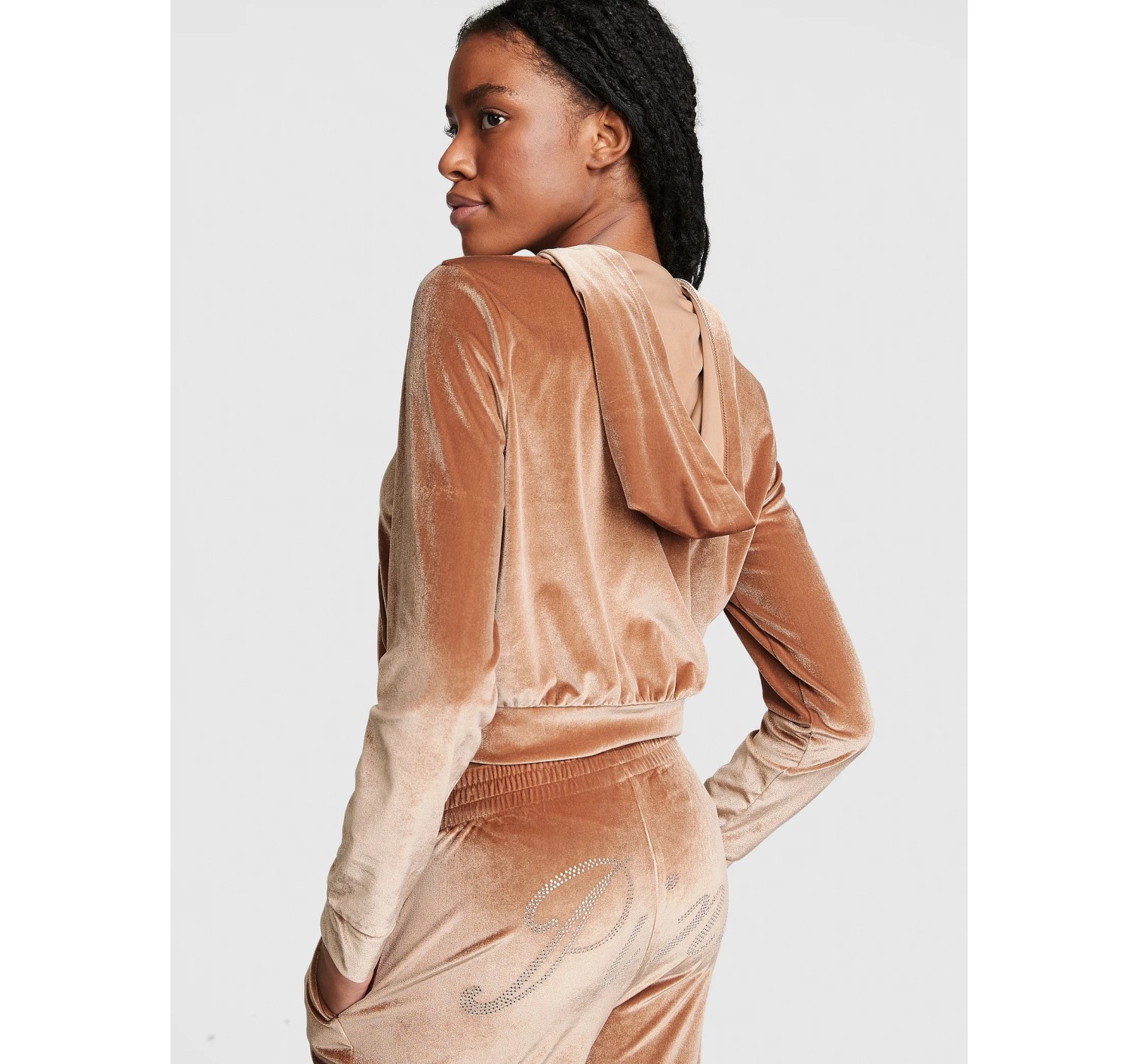 Спортивний костюм Velour Shine Logo Full-Zip Crop Hoodie Wide-Leg Caramel Kiss