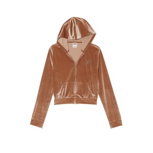 Спортивний костюм Velour Shine Logo Full-Zip Crop Hoodie Wide-Leg Caramel Kiss