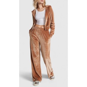 Спортивний костюм Velour Shine Logo Full-Zip Crop Hoodie Wide-Leg Caramel Kiss