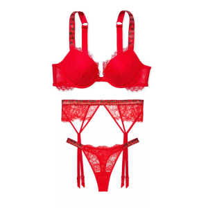 Комплект белья Shine Strap Lace Push-Up Bra Set Cherry Red