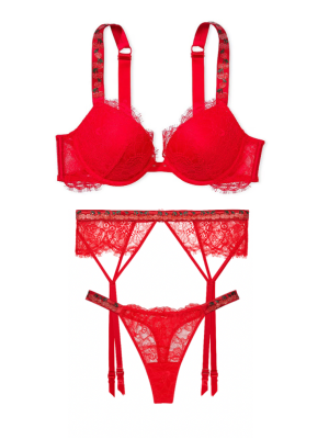 Комплект белья Shine Strap Lace Push-Up Bra Set Cherry Red