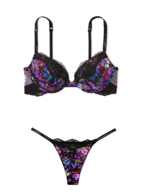 Комплект белья Shine Strap Lace Push-Up Bra Thong Moody Floral