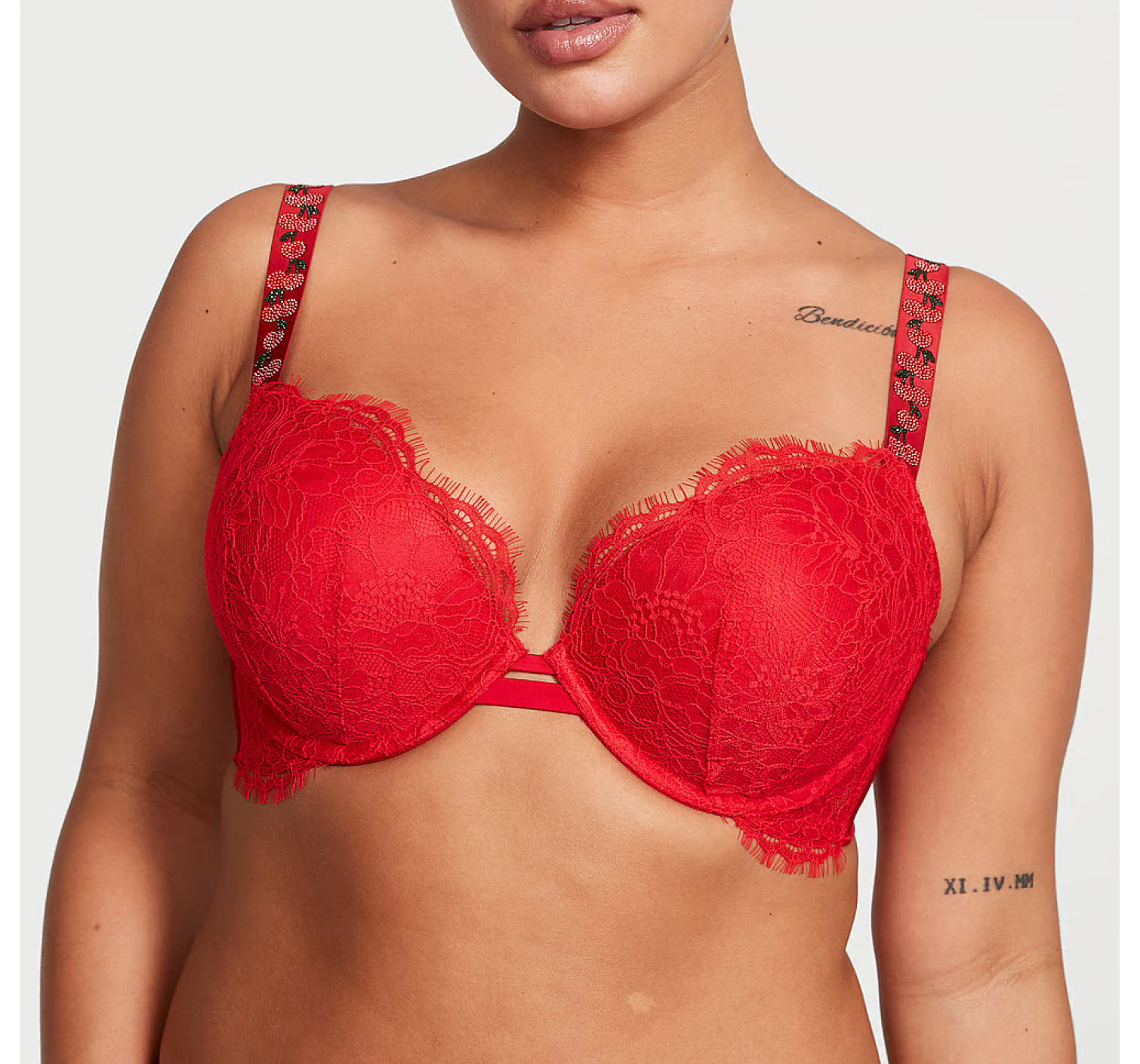 Комплект белья Shine Strap Lace Push-Up Bra Set Cherry Red