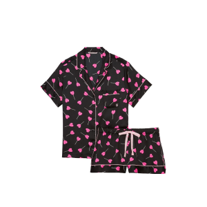 Піжама Satin Short Pajama Set Black Hearts