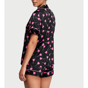 Піжама Satin Short Pajama Set Black Hearts