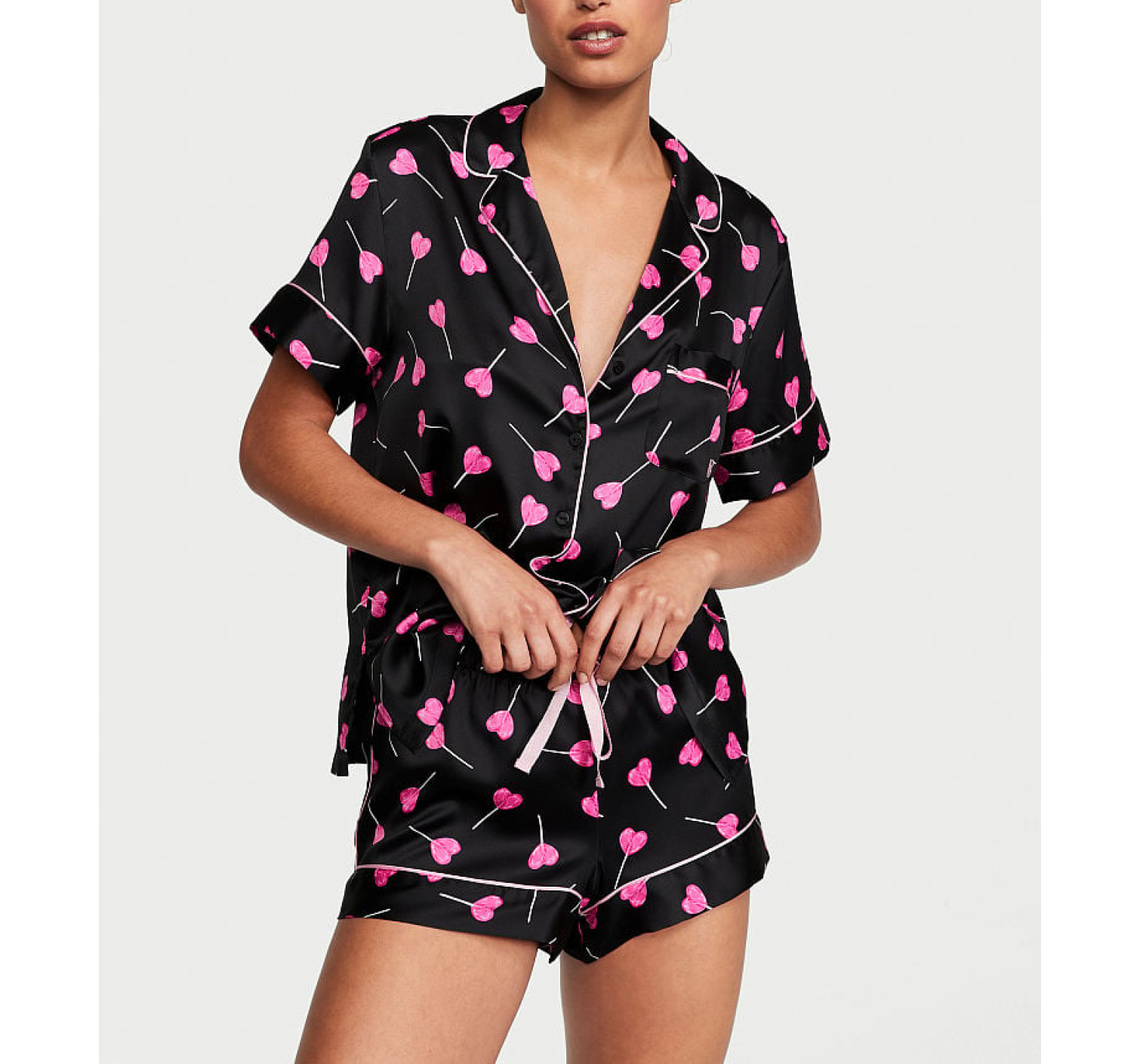 Піжама Satin Short Pajama Set Black Hearts