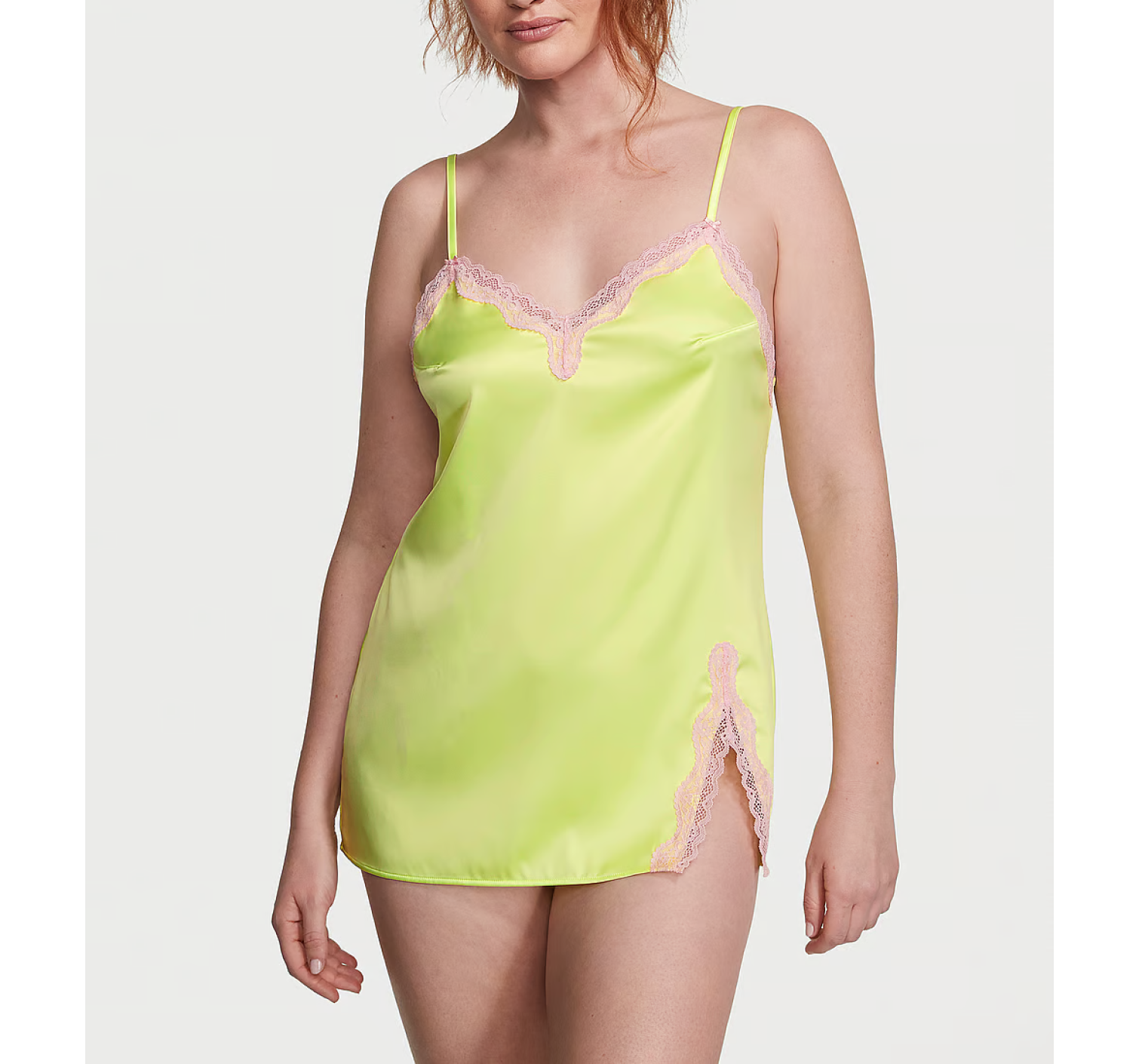 Пеньюар Tease Satin Lace-Trim Mini Slip Citron Glow