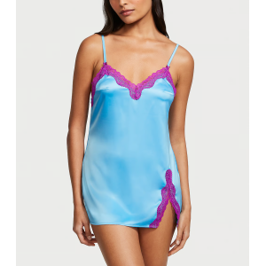 Пеньюар Tease Satin Lace-Trim Mini Slip Bikini Blue