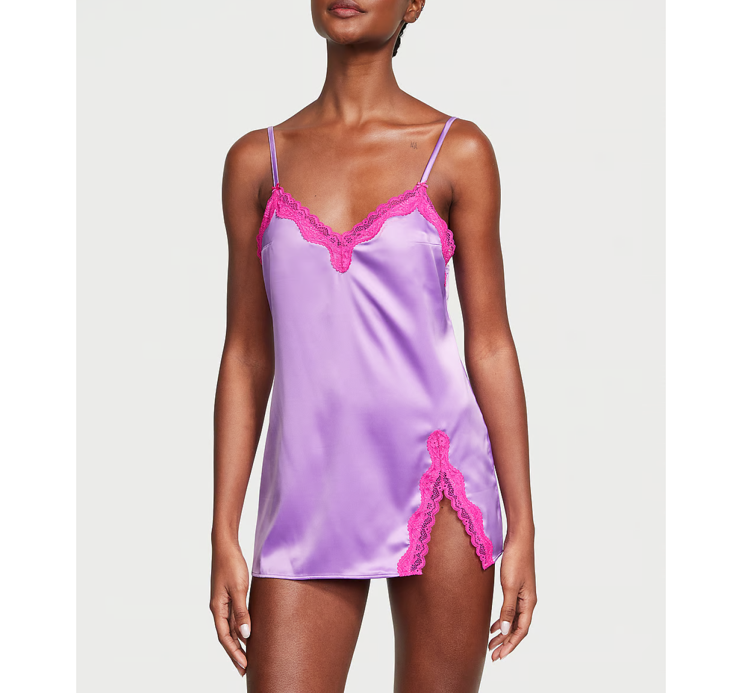 Пеньюар Tease Satin Lace-Trim Mini Slip Purple Paradise