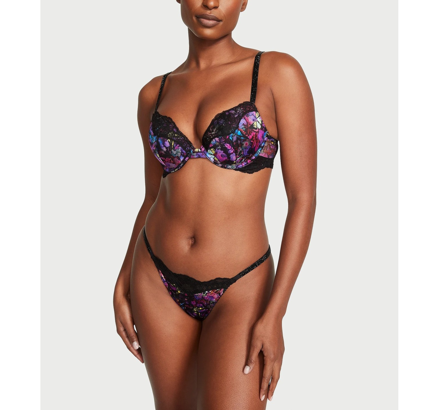Комплект белья Shine Strap Lace Push-Up Bra Thong Moody Floral